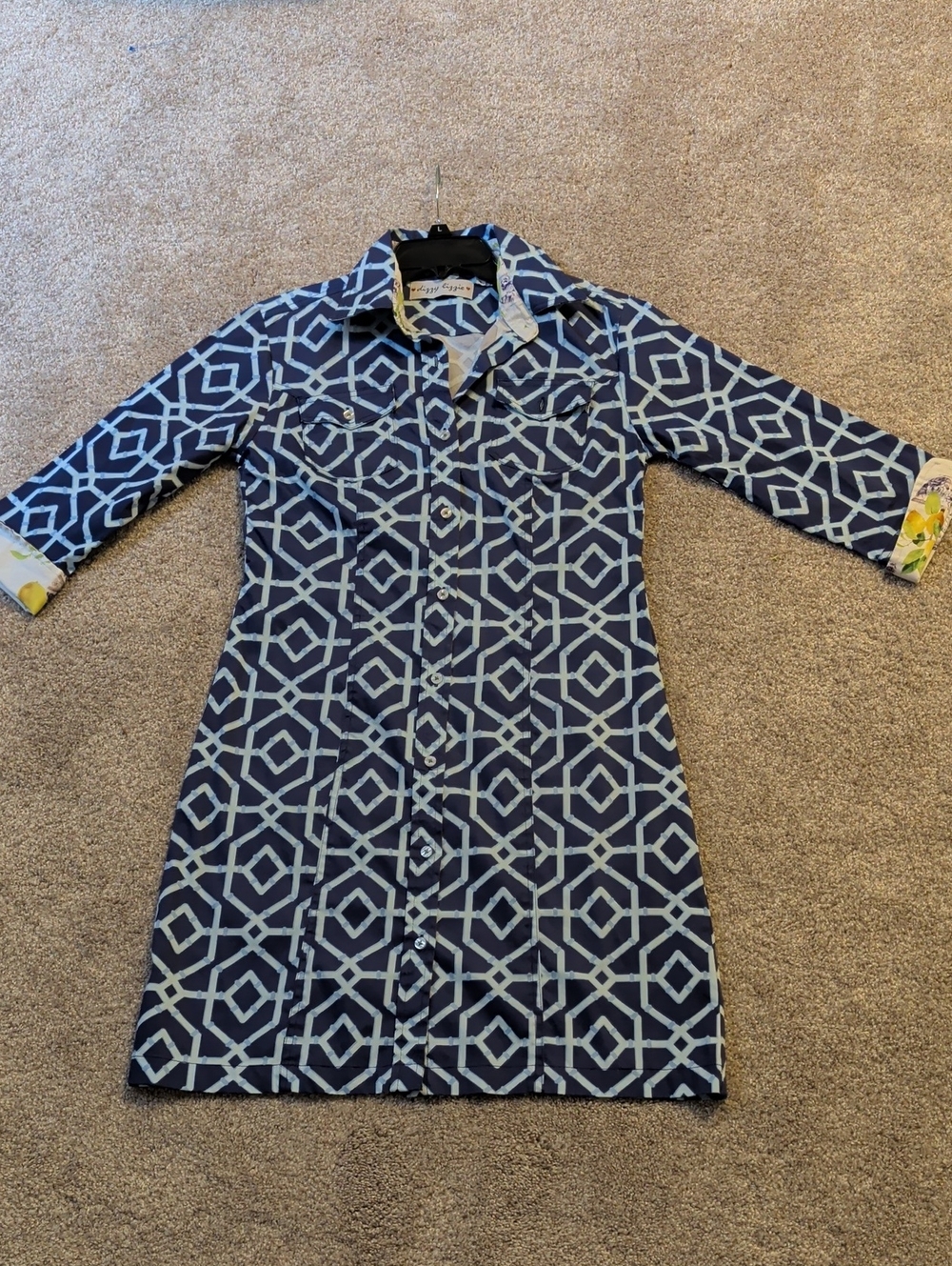 Dizzy Lizzie Navy Geometric Button-Front Shirt Dress - Picture 9 of 11